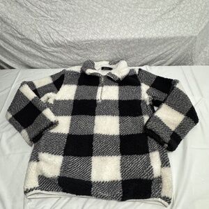 zesica sweater black and white checkered style silver half zipper